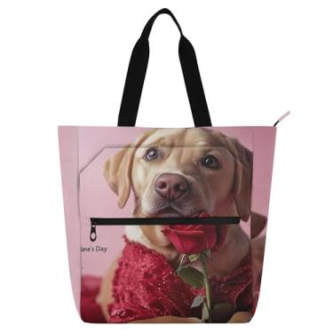 Imagem de GAIGEO Adorável sacola com estampa de rosa labrador para crianças, mulheres, escola, trabalho, livro, sacola com zíper, linda bolsa floral de animais