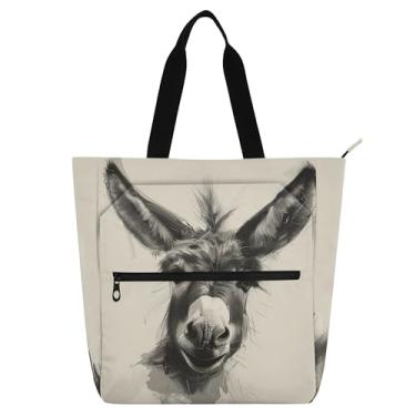 Imagem de GAIGEO Sacola fofa com estampa de animal de burro para crianças e mulheres com zíper para livros escolares