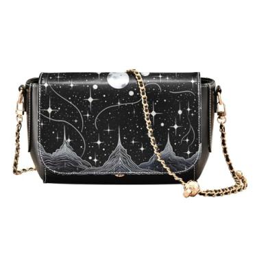 Imagem de Constelação de estrelas em uma bolsa de ombro preta de couro PU, bolsa de ombro de couro transversal, bolsas transversais para mulheres, Beautiful Stars and Constelations-3, One Size
