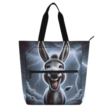 Imagem de Bolsa feminina cinza engraçada com estampa de burro, bolsa de trabalho, lona, faculdade, escola, bolsas, carteiro, livros, presente para amantes
