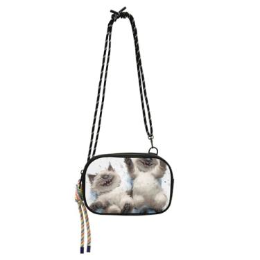 Imagem de TSENQUE Bolsa transversal para mulheres, pequena bolsa de telefone ragdoll siamês brincalhão com alça feminina bolsa de viagem sobre o ombro
