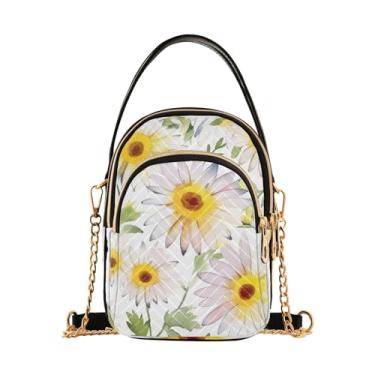 Imagem de Bolsa feminina pequena floral azul com listras azuis, bolsa de ombro para mulheres, bolsa tiracolo confortável, Margarida aquarela em branco - 2, One Size