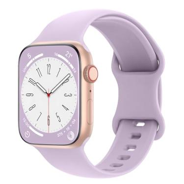 Imagem de Pulseira esportiva compatível com Apple Watch para mulheres e homens 38/40/41/42/44/45/46/49 mm, pulseira de silicone macio de substituição à prova d'água (44/45/45/49 mm, lavanda)