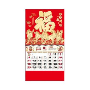 Imagem de Calendário De Parede Chinês Lunar Do Cavalo 2026, Decorativo Para Casa