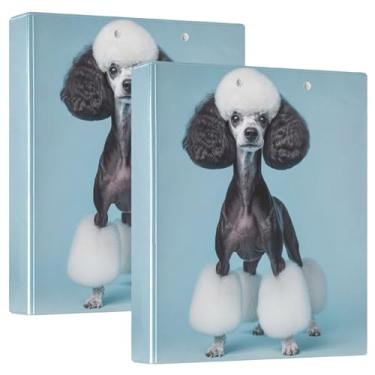 Imagem de Fichário elegante preto e branco Poodle com três anéis de 3 cm, comporta 200 folhas, anel redondo moderno, fichário de receita, 31,5 x 27 x 6 cm, pacote com 2