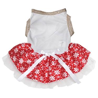Imagem de Petitebella Roupa para cachorro vestido liso branco top vermelho floco de neve tutu (grande, branco)