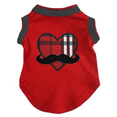 Imagem de Petitebella Camisa de algodão xadrez vermelho coração bigode roupas para cães (vermelho, grande)