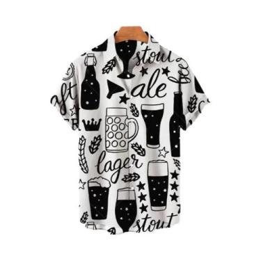 Imagem de Camisa Masculina De Verão Com Estampa 3D Para Festival De Cerveja, Est