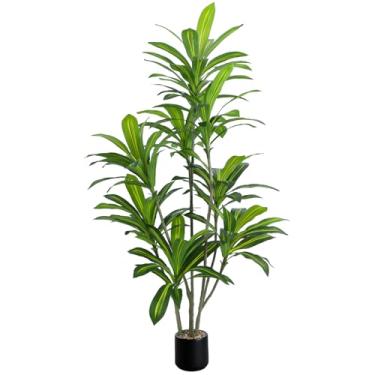 Imagem de Árvore Dracaena artificial de 1,8 m de altura, planta de piso artificial realista para decoração de casa e escritório, vaso redondo preto com pedras decorativas – UPBUD