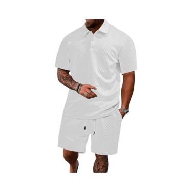 Imagem de Conjunto De Camisa Polo E Shorts Casuais De Verão Para Homens Com Text