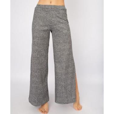 Imagem de Calça Flare Pantalona Vekyo Cintura Alta Com Fenda, GG, Cinza, Feminin