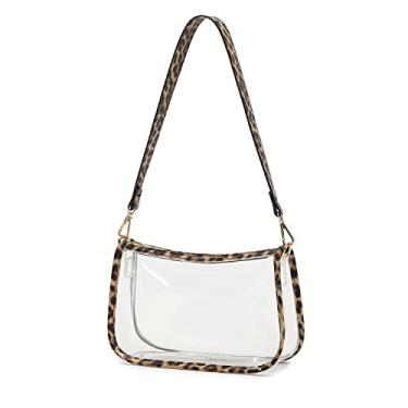 Imagem de Leanoria Sacola transparente aprovada para estádio bolsa transparente de PVC retrô clássica bolsa transparente para shows, Leopardo