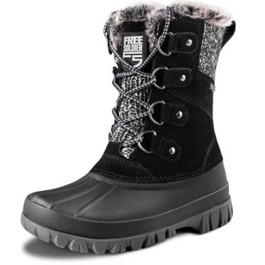 Imagem de FREE SOLDIER Botas de neve de inverno com isolamento à prova d'água para clima frio da moda quente para mulheres (preto 10)
