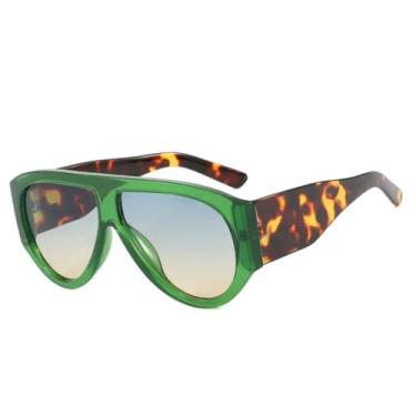 Imagem de Óculos de Sol UV400 - Estampa Leopardo, Hastes Largas, Estilo Punk, Lentes Degradê, para Homens e Mulheres, Ideal para Esportes ao Ar Livre, Corrida e Ciclismo, Estampa Leopardo Verde