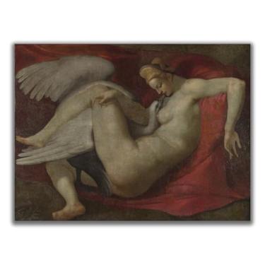 Imagem de Michelangelo Capela Sistina Teto Frescos Série Poster-Leda e o Cisne-Cultura Religiosa e Arte Renascentista Ilustrações Históricas e Culturais Decorações de Parede Sem Moldura 12 x 16 pol. 30 x 40 cm