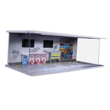 Imagem de MERIGLARE Vitrine para Exposição de Estacionamento em Escala 1/64 com Simulação de Luz para Maquetes de Carros e Garagem, Parede de Grafite Artístico