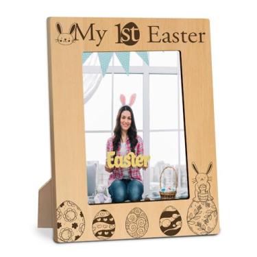 Imagem de Hsupl Porta-retrato de ovos de coelhinho da Páscoa, My 1st Easter, adequado para fotos de 10 x 15 cm, presentes para a família e amigos na Páscoa, lembrancinhas e decorações de casa de férias - A01