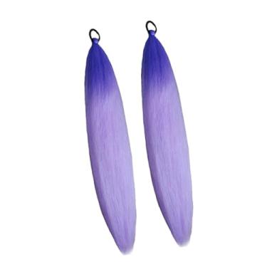 Imagem de Ysyqkn 2 peças de extensão de cabelo rabo de cavalo com cordão elástico, macio, liso e comprido, para mulheres e meninas, Gradiente Roxo