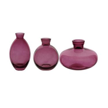 Imagem de KIT 3 VASOS DECORATIVO ENFEITE VASINHOS GARRAFA HOME&CO VIDRO ROXO FLORES