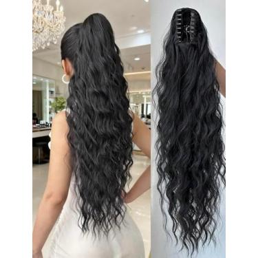 Imagem de Peruca sintética ondulada longa de 71 cm para mulheres, peruca de cabelo preta natural resistente ao calor para uso diário