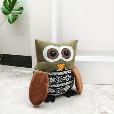 Imagem de Rolha de porta de animal de tecido presentes para mãe batentes de porta decorativos protetores de parede anticolisão coruja fofa (verde e marrom)