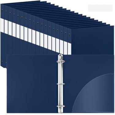 Imagem de Henoyso 3 fichários de anéis redondos de 2,5 cm, fichários flexíveis de plástico a granel, serve para cartas, tamanho 21 x 28 cm, comporta até 225 folhas com 1 bolso para escritório escolar (azul