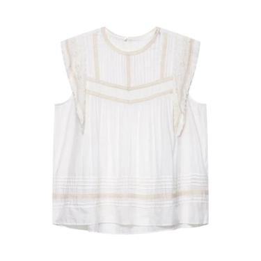 Imagem de Blusa Feminina Casual De Verão Com Bordado, Sem Mangas, Decote Redondo