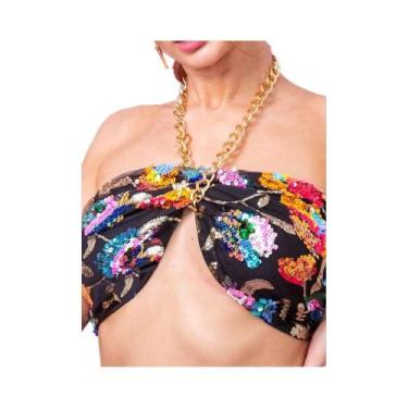 Imagem de Top Cropped Floral Rosa Com Lantejoulas Bordadas Y2K Para O Verão Com 