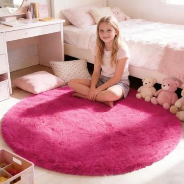 Imagem de yulidayang Tapetes redondos fofos para quarto, 1,5 m x 1,5 m para sala de estar, tapete felpudo antiderrapante para quarto de crianças, meninos, meninas, quarto e dormitório, decoração de casa