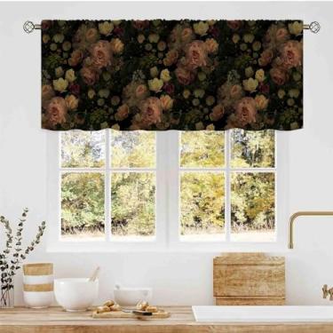 Imagem de Boho, floral, jardim, primavera, flor, rosa, estética, moderna, gótico, bolso para varão, pequenas cortinas de janela curta para café, sala de estar, quarto, armário, banheiro, 137 x 45 cm