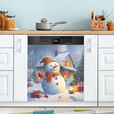 Imagem de xigua Linda capa magnética de boneco de neve de Natal, adesivos magnéticos decorativos antiarranhões para painel de geladeira e lava-louças, decoração personalizada de cozinha doméstica 58 x 66 cm