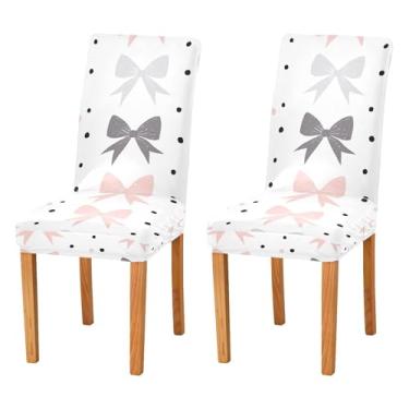 Imagem de SEHANY Conjunto de 4 capas de cadeira com laço de bolinhas rosa para sala de jantar, elástico, removível e lavável, para cozinha, hotel, festa, Natal
