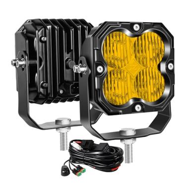 Imagem de Willpower 2 x luzes LED de trabalho 4,3 polegadas 30 W 2500 LM farol LED 12 V 24 V inundação à prova d'água IP67 para barco de trator de carro todo-o-terreno barco 4 x 4 caminhão, amarelo 3500 K, com