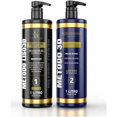 Imagem de Kerastinni Kit Método Liso 3D, Shampoo Detox 1L + Ativo Redutor 1L, Alisamento Sem Formol, Tratamento Profissional para Cabelos