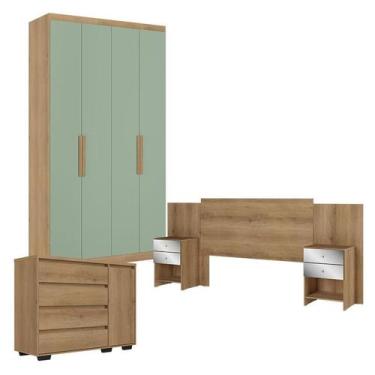 Imagem de Guarda Roupa Solteiro Milan 4 Portas Capuccino Menta com Cômoda com Po