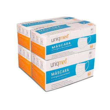 Imagem de Máscaras descartáveis tripla clipe nasal kit 200un uniqmed tamanho:17,