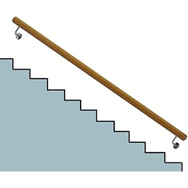 Imagem de HDVLXZLY Corrimãos de madeira com suportes para escadas internas, corrimão antiderrapante contra a parede, corrimão antiderrapante para idosos, kit completo de barra de apoio para degraus externos