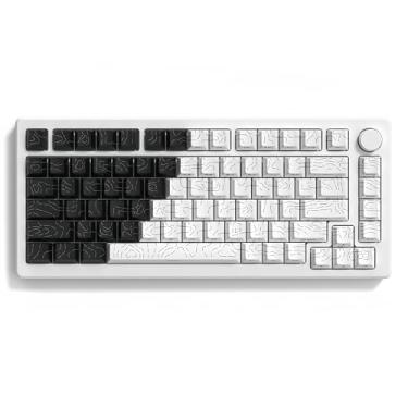 Imagem de dagaladoo Teclas PBT Double Shot para teclado mecânico, teclas topográficas pretas/brancas, teclas brilhantes personalizadas, teclas de perfil cereja para layout dos EUA 60% 75% 100% teclado