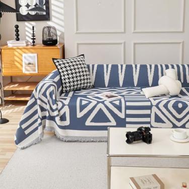 Imagem de HANDONTIME Capa De Sofá Boho Para Sofá - Capa De Sofá De Chenille Em Azul Jeans - Cobertor Reversível Para Sofá Em Formato De L E Secional - Protetor De Cachorro, 71" X118"
