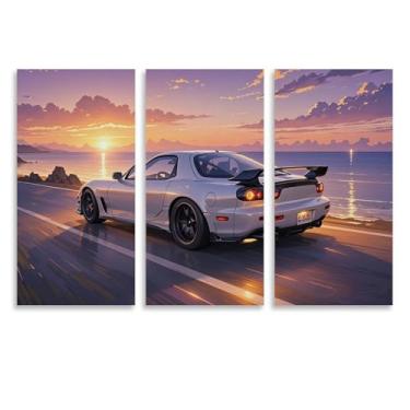 Imagem de HUIROBO Rx7 Sunset Jdm pôster de carro arte de parede em tela para sala de estar quarto decoração de casa escritório pintura pôsteres (40 x 80 cm) × 3)