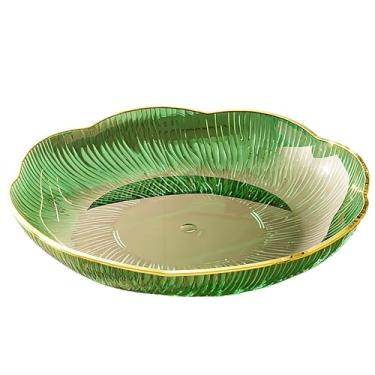 Imagem de GZTFPQ Tigela de frutas de plástico, tigela de servir em forma de flor para balcão de cozinha, cesta decorativa 2 em 1 de frutas e vegetais, peça central moderna cristalina para jantar em casa (verde)