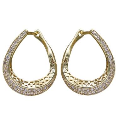 Imagem de Vuskdtei Brincos femininos banhados a ouro 18 K, brincos hipoalergênicos de zircônia cúbica, brincos elegantes para lustre, joias modernas, One Size, Latão, Zircônia cúbica