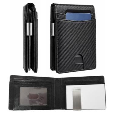 Imagem de Carteiras masculinas macias com bloqueio de RFID, 12 porta-cartões de crédito com clipe de dinheiro para cartão de identificação, dinheiro, seção de notas, presente para pai namorado, Preto, Moderno