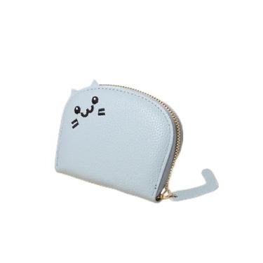 Imagem de Linda carteira organizadora de cartões e moedas, bolsa pequena para meninas, senhoras, desenho de gato, couro PU, zíper macio, Azul claro