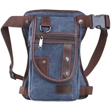 Imagem de Bolsa de lona para andar de motocicleta, bolsa tática para coxas ao ar livre com detalhes de couro, 15 x 7 x 26 cm, Azul escuro, 6 X 2.8 X 10.5 Inches, Bolsa de perna tática