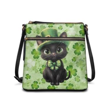 Imagem de HUGS IDEA Bolsa tiracolo feminina de couro, bolsa tiracolo grande, Hobo, bolsa para celular, Folhas verdes de gato preto