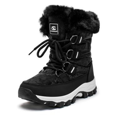 Imagem de HOBIBEAR Botas femininas de inverno para uso ao ar livre, forro de pele sintética, resistente à água, cano médio, Preto, 36
