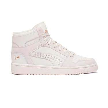 Imagem de PUMA Tênis feminino Rebound Layup Studded High Tênis casual - Off White, Branco quente/dourado, 34