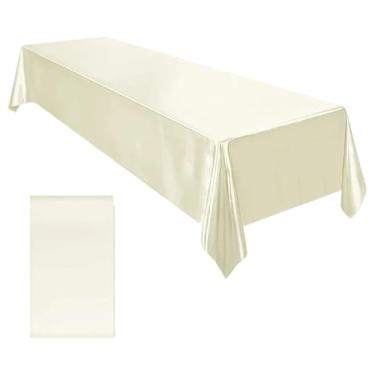 Imagem de Toalha de mesa retangular de cetim para festa de casamento, cor sólida, casamento, banquete, restaurante, festival, decoração de jantar (cor champanhe, 145 x 145 cm)