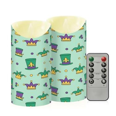 Imagem de Wassud Pacote com 2 velas de carnaval sem chama com controle remoto, velas realistas cintilantes com temporizador, velas decorativas para Natal, casamento, festa, decoração de casa média